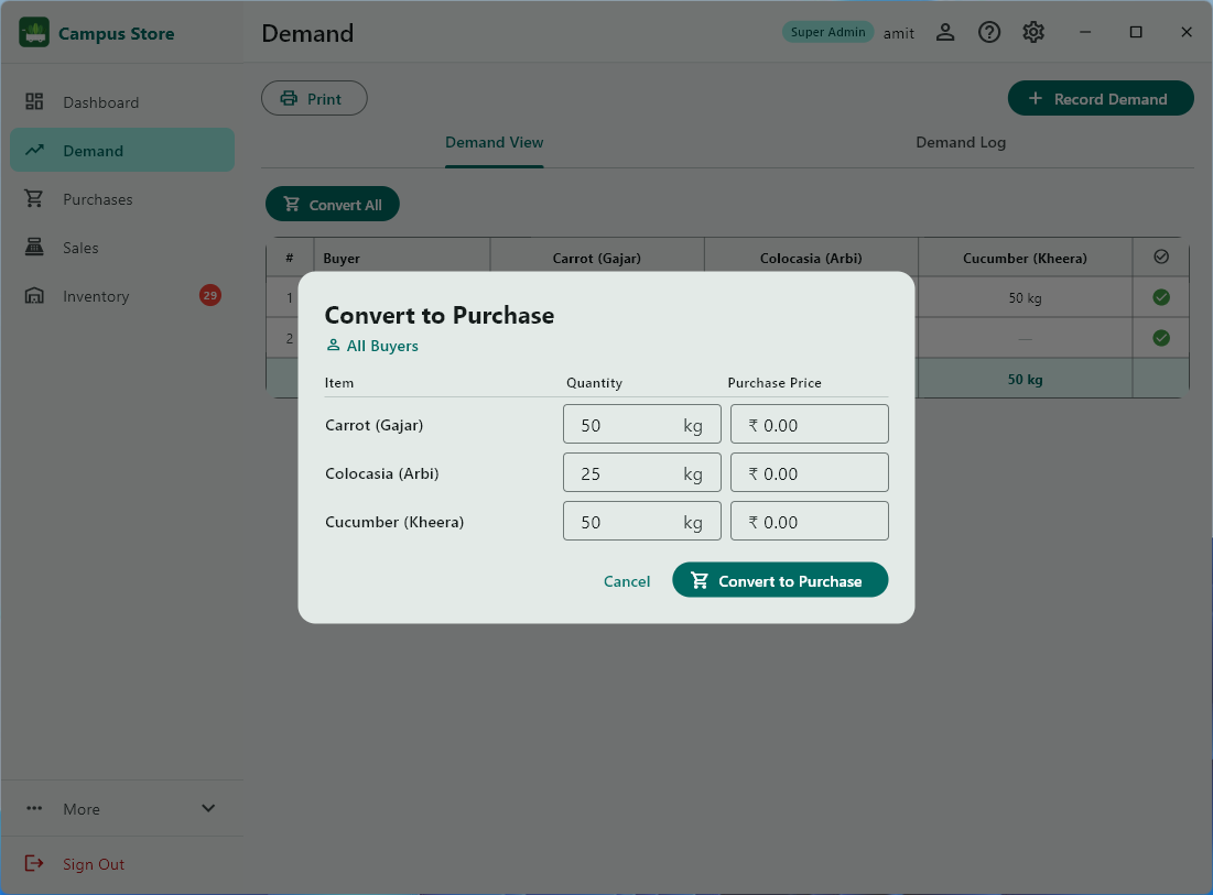 Convert Demand to Purchase