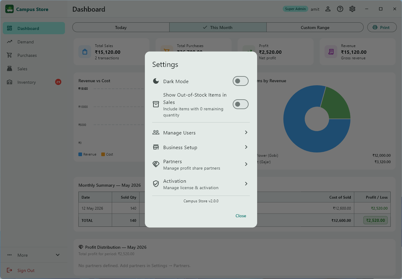 Settings — Activation & Licensing