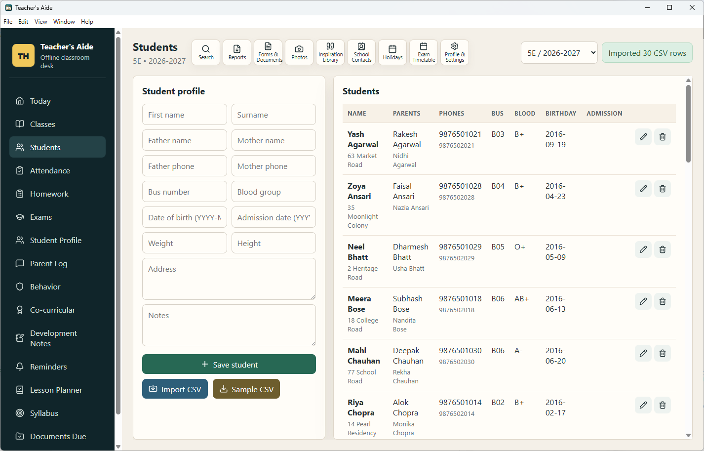 Students List and Profiles