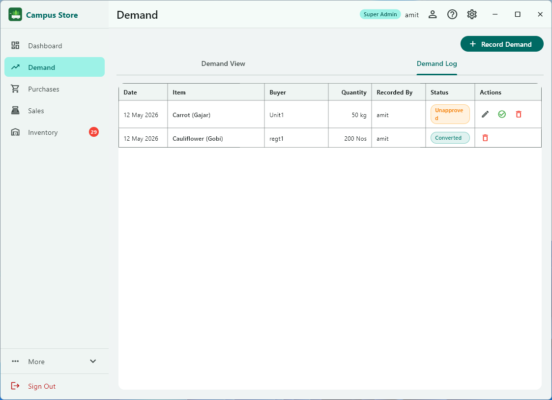 Demand Log with Approval