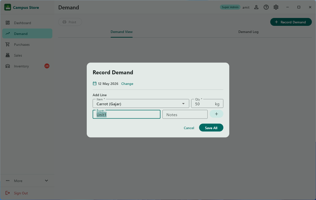 Record Demand Form