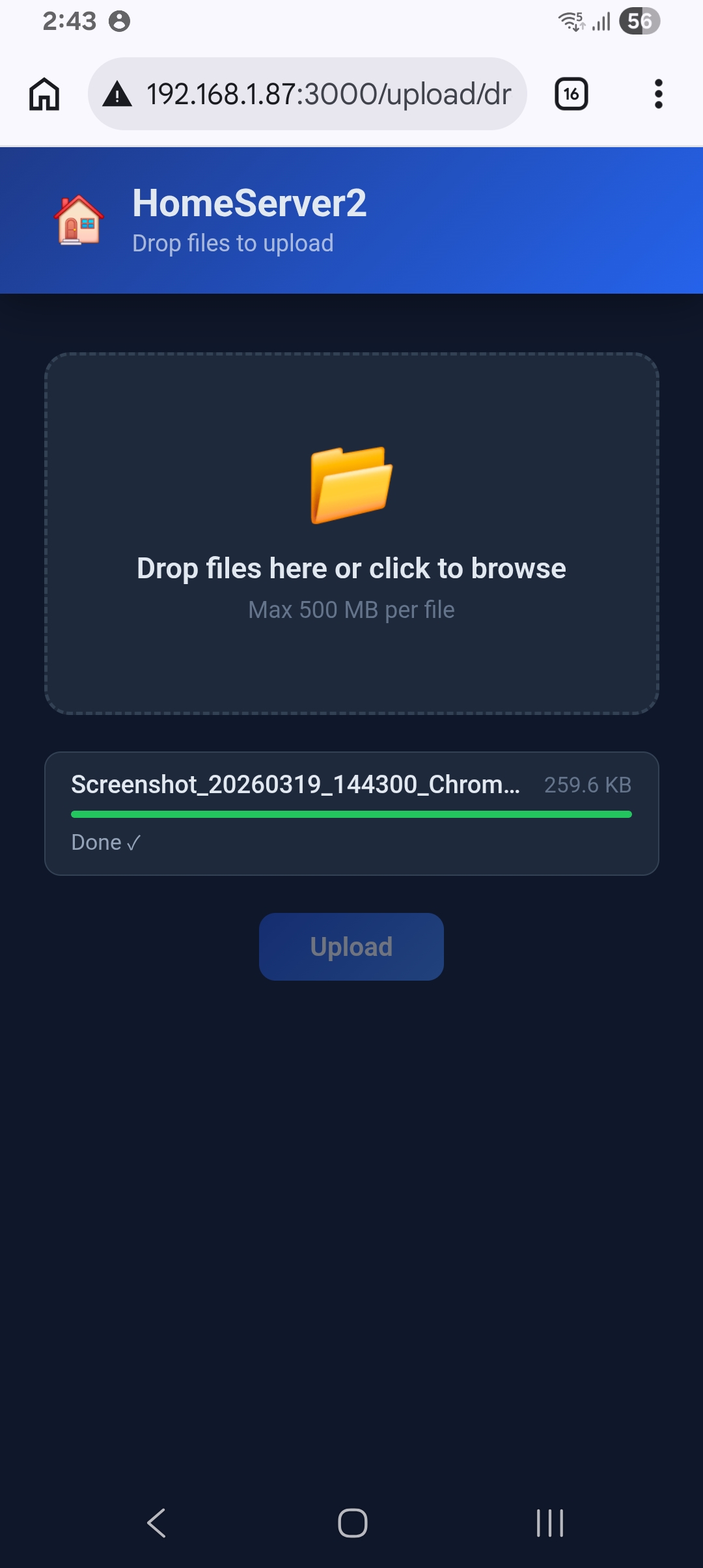 Upload files from device