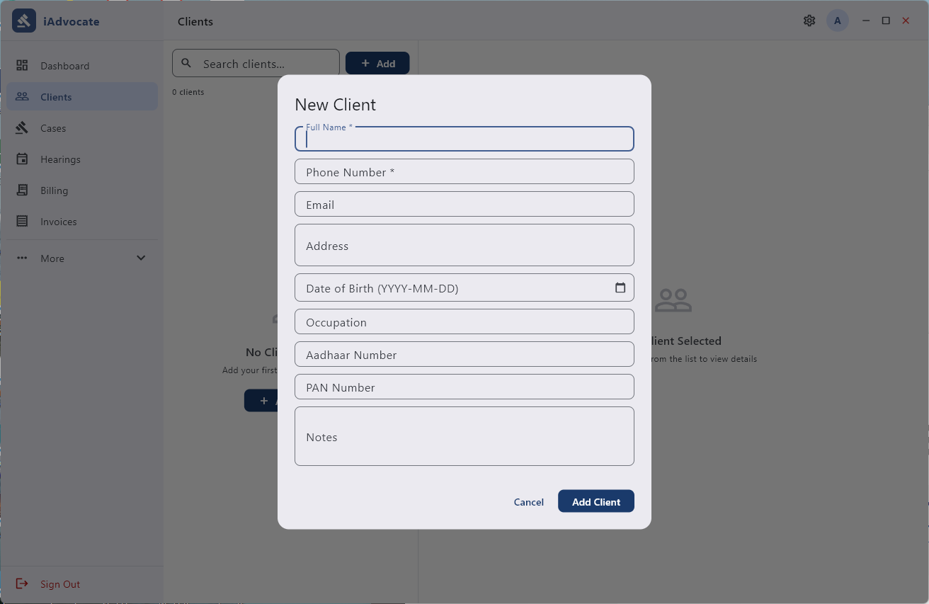 Adding a Client in iAdvocate