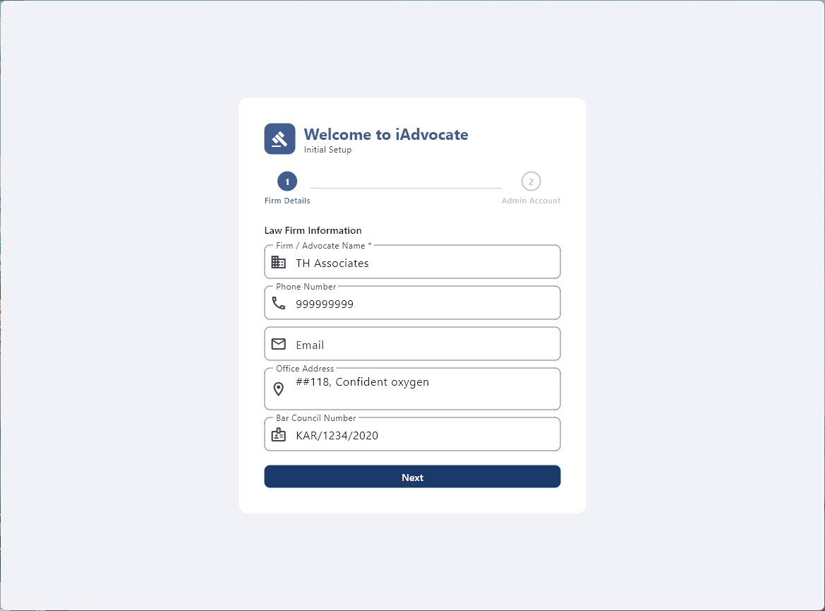 iAdvocate — First-run Setup Wizard