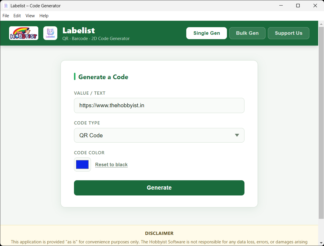 Labelist QR & Barcode Generator